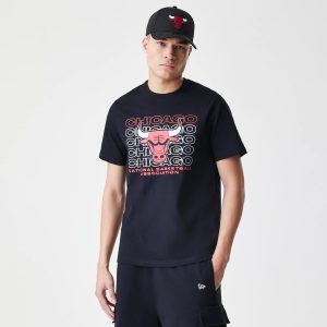 Chicago Bulls NBA Stack Wordmark Black T-Shirt-kentox