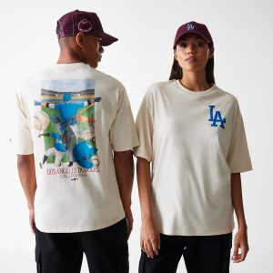 LA Dodgers MLB Baseball Graphic Light Beige Oversized T-Shirt-kentox