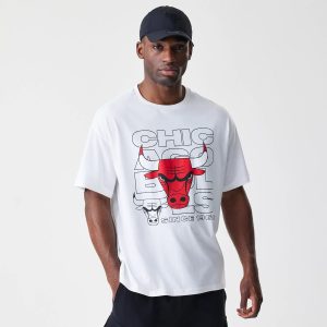 Chicago Bulls NBA Outline Graphic White Oversized T-Shirt-kentox