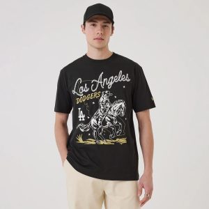 LA Dodgers MLB Cowboy Graphic Black T-Shirt-kentox