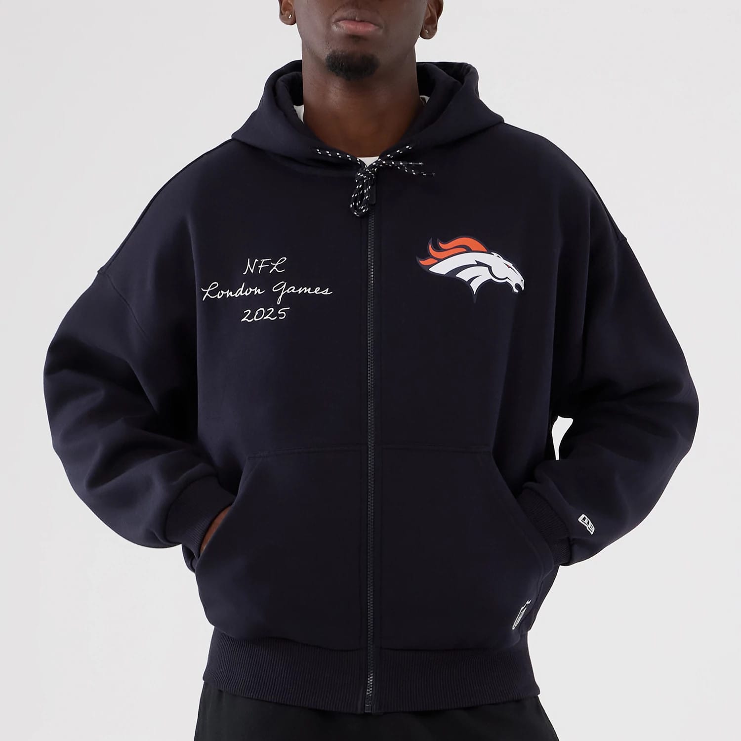 Denver Broncos NFL International Series Games 2025 Navy Premium Pullover Hoodie-kentox - Image 5