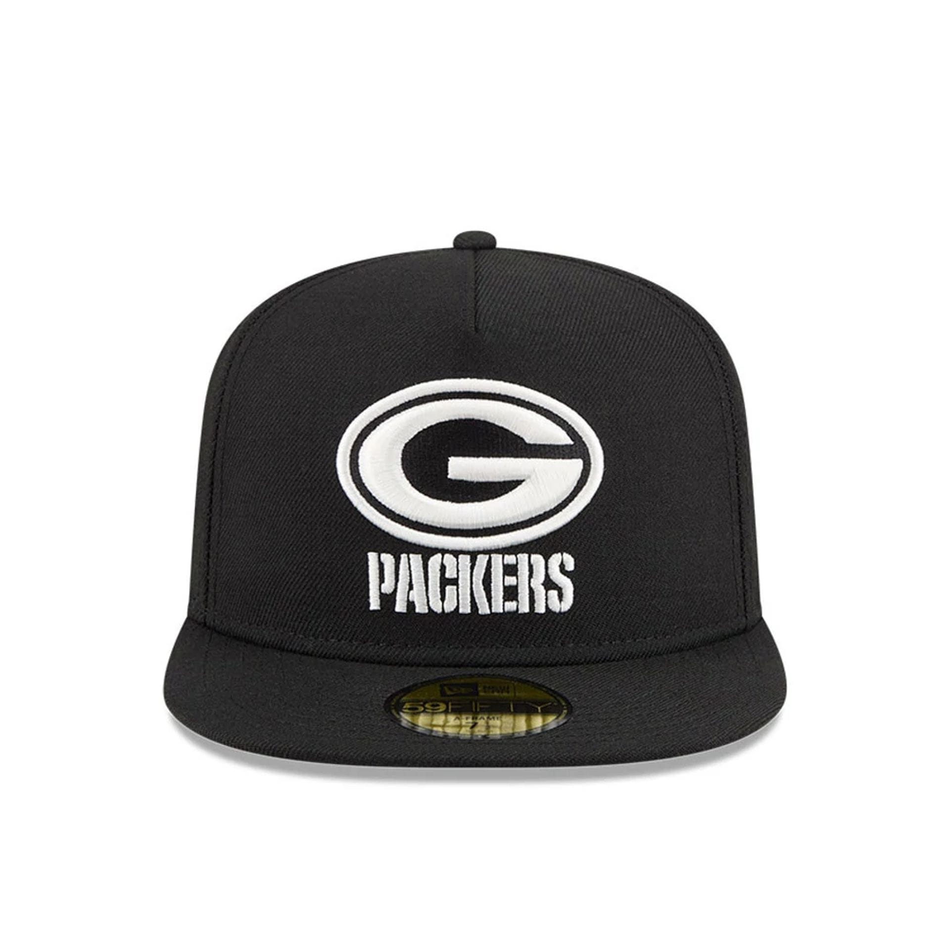 Green Bay Packers NFL Chiseled Embroidery Black 59FIFTY A-Frame Fitted Cap-kentox - Image 3