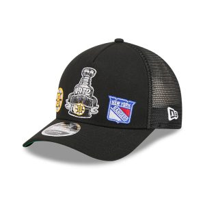 Bruins NHL Stanley Cup Black 9FORTY M-Crown A-Frame Trucker Adjustable Cap-kentox