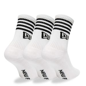 New Era Stripe 3 Pack Crew White Socks-kentox