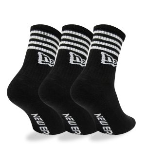 New Era Stripe 3 Pack Crew Black Socks-kentox