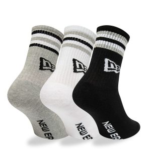 New Era Retro Stripe 3 Pack Crew Black, Grey and White Socks-kentox
