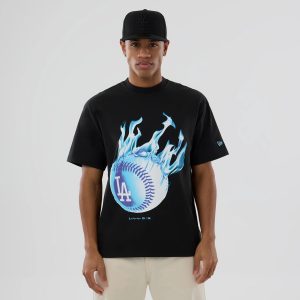 LA Dodgers MLB On Fire Black Oversized T-Shirt-kentox
