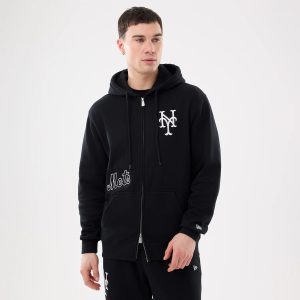 New York Mets MLB Comfort Black 2 Way Full Zip Hoodie-kentox