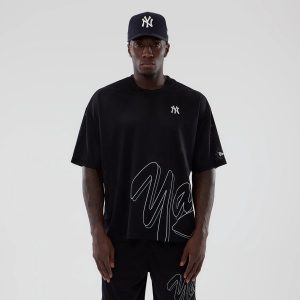 New York Yankees MLB Mix League Black Oversized Mesh T-Shirt-kentox