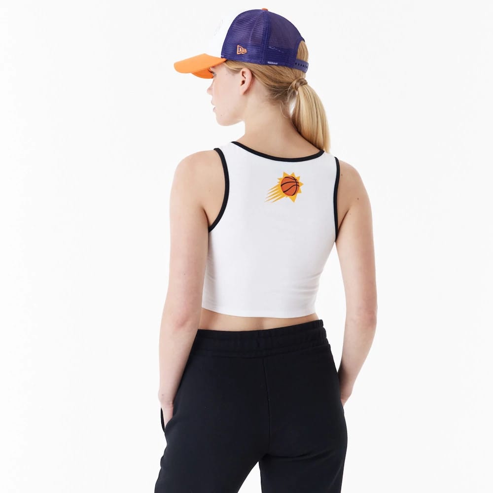 Phoenix Suns Womens NBA Team Wordmark White Crop Tank Top-kentox - Image 3