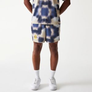 LA Lakers NBA All Over Print Cream Shorts-kentox