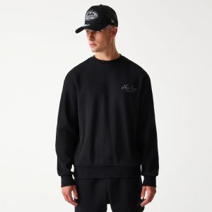 New Era Waffle Black Oversized Crew Neck Sweater-kentox
