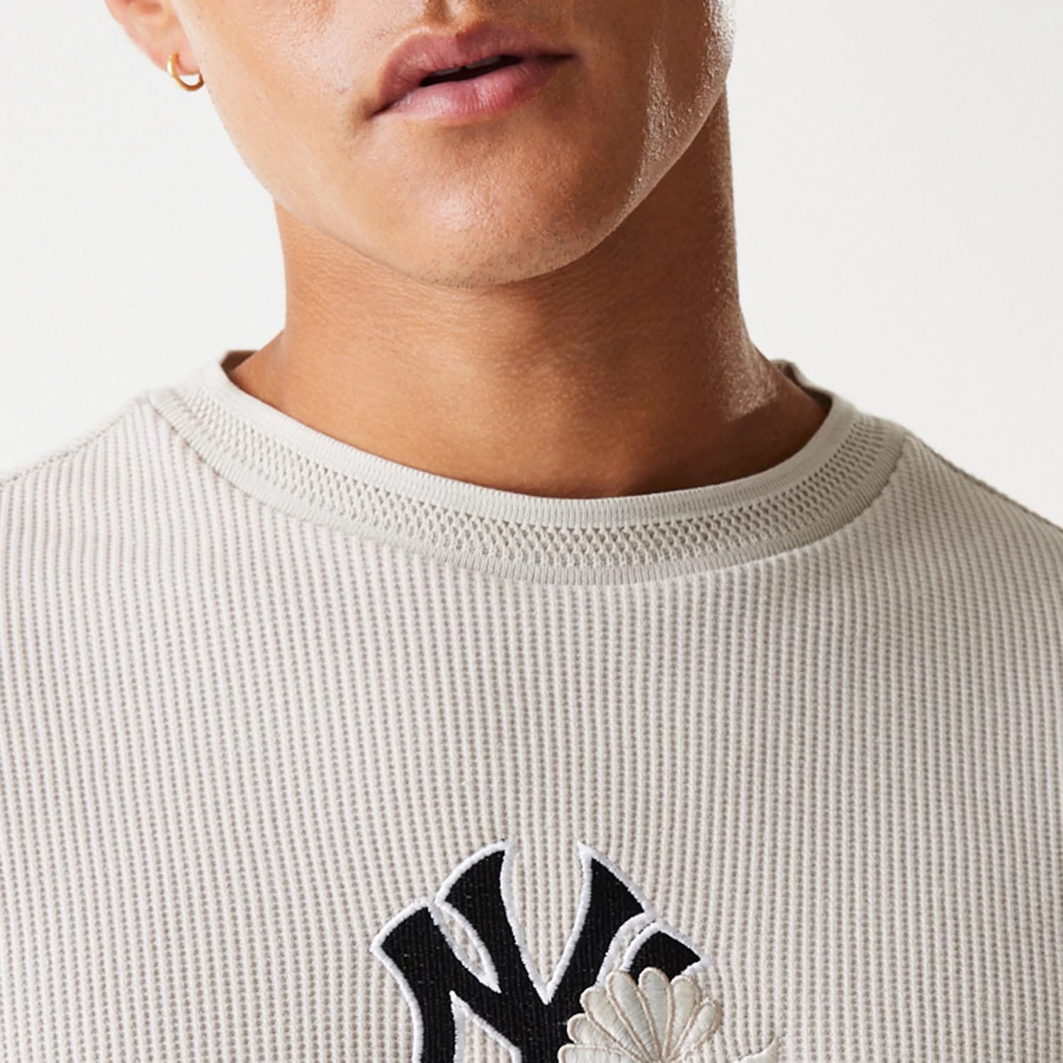 New York Yankees MLB Waffle Cream Oversized Crew Neck Sweater-kentox - Image 5
