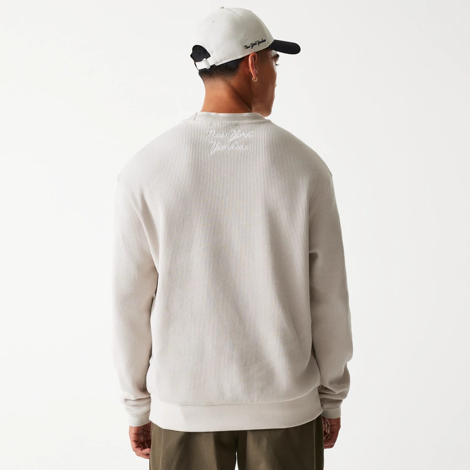 New York Yankees MLB Waffle Cream Oversized Crew Neck Sweater-kentox - Image 2