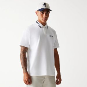 New Era Drop Shoulder White Polo Shirt-kentox