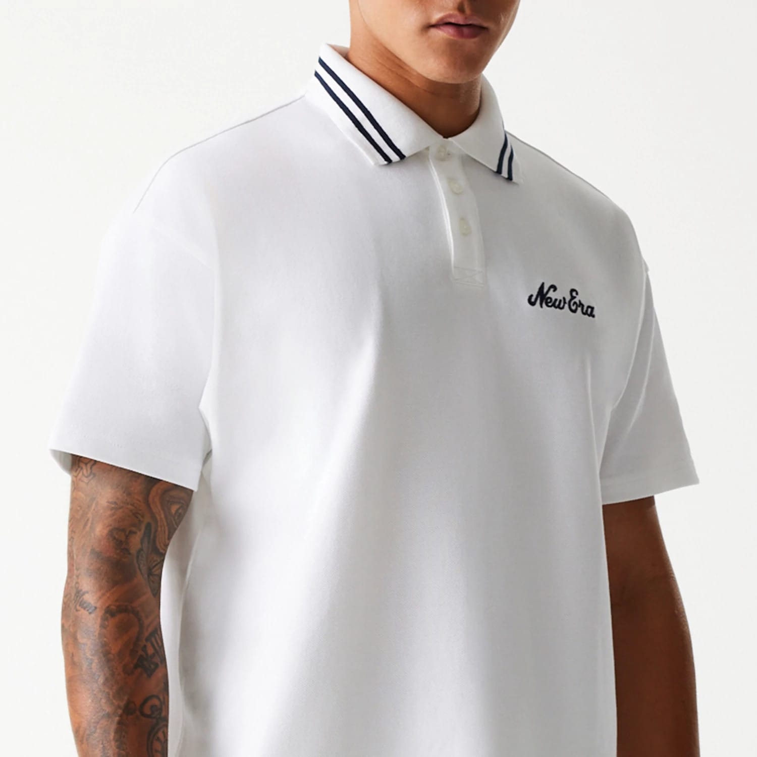 New Era Drop Shoulder White Polo Shirt-kentox - Image 3