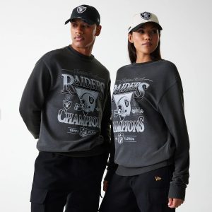 Las Vegas Raiders NFL Washed Super Bowl Grey Oversized Crew Neck Sweater-kentox