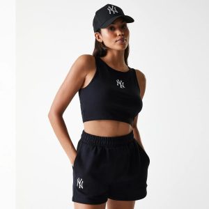 New York Yankees Womens MLB Midi League Essential Black Shorts-kentox