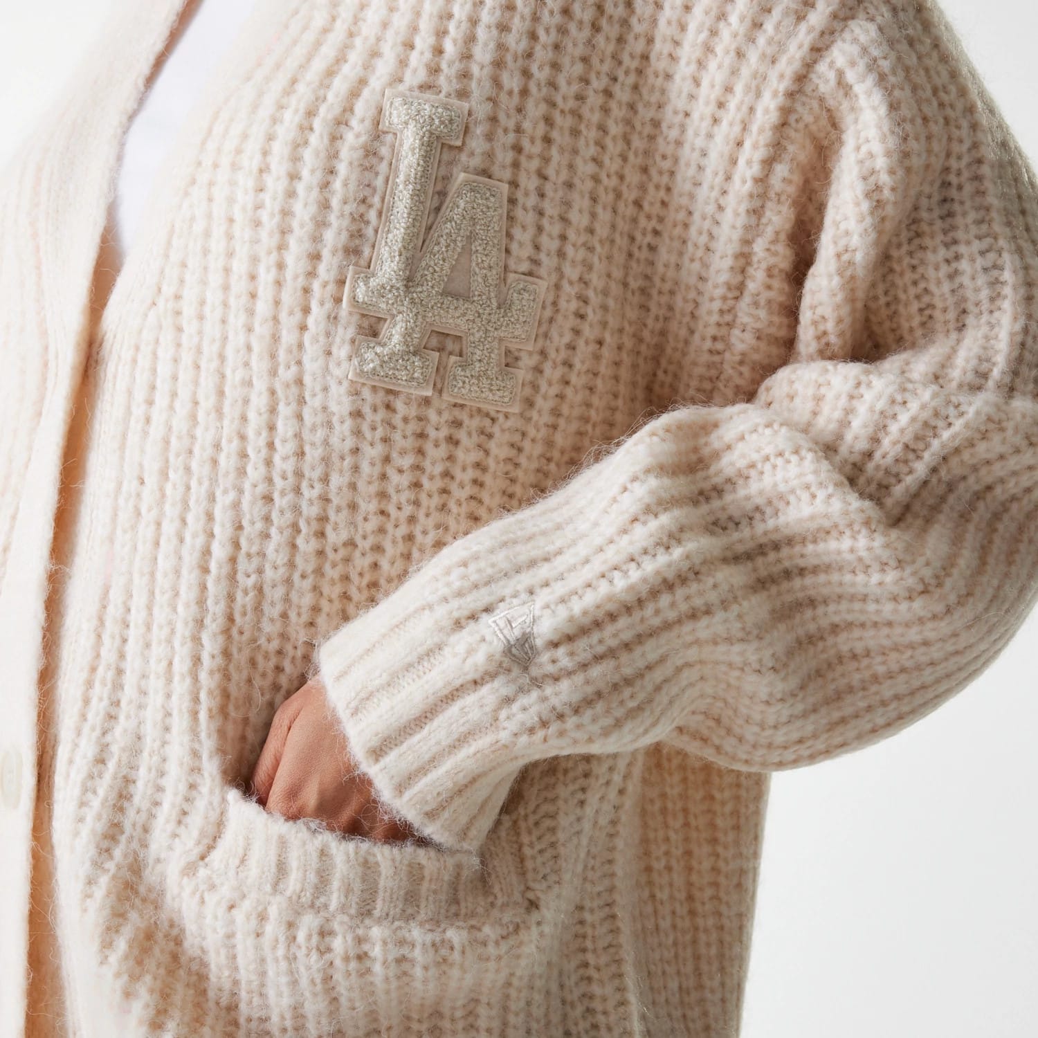 LA Dodgers Womens MLB Knit Light Beige Cardigan-kentox - Image 4