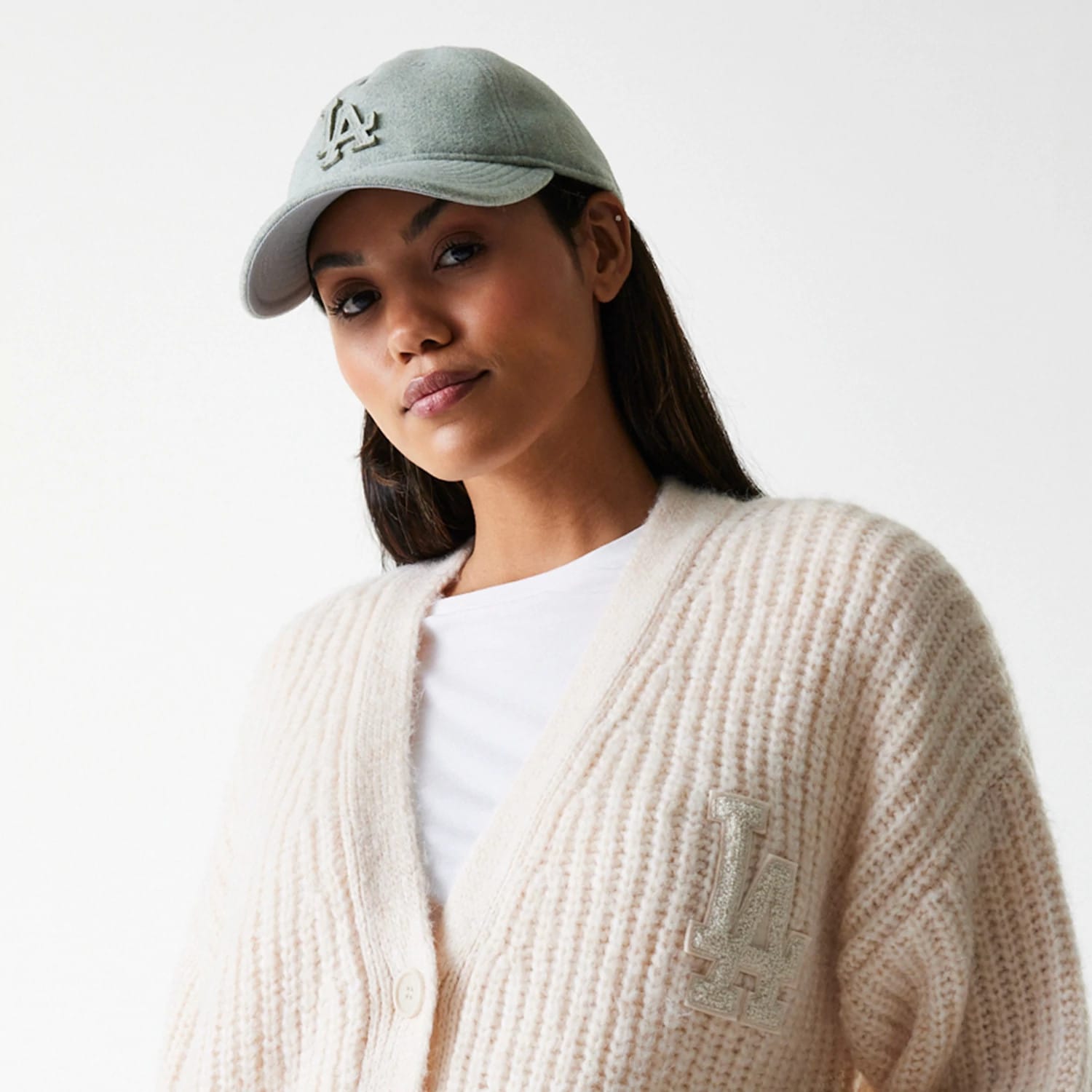 LA Dodgers Womens MLB Knit Light Beige Cardigan-kentox - Image 6