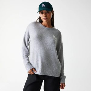 LA Dodgers Womens MLB Knit Grey Crew Neck Sweater-kentox