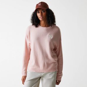 New York Yankees Womens MLB Knit Pastel Pink Crew Neck Sweater-kentox