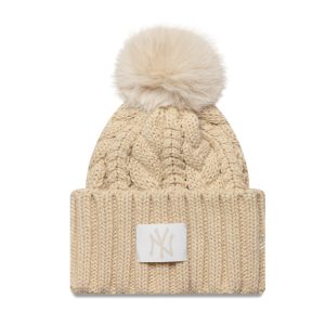 New York Yankees Youth MLB Light Beige Cable Knit Beanie Hat-kentox