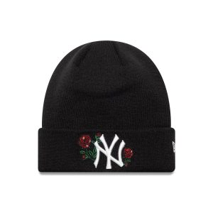 New York Yankees MLB Sequin Rose Black Cuff Knit Beanie Hat-kentox
