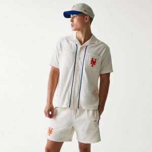 New York Mets MLB Piping Open Cream Short Sleeve Shirt-kentox