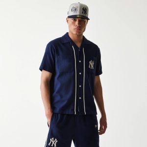 New York Yankees MLB Piping Navy Short Sleeve Shirt-kentox