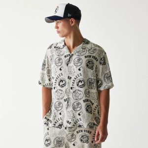 MLB Subway Series All Over Print Open White Short Sleeve Shirt-kentox