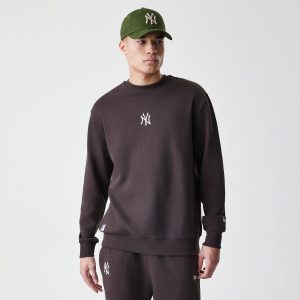 New York Yankees MLB Midi League Essential Dark Brown Oversized Crew Neck Sweater-kentox