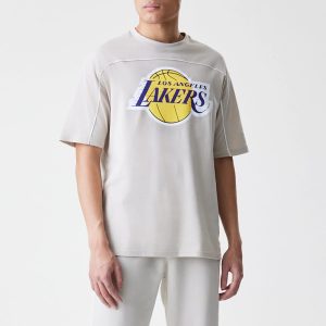 LA Lakers NBA Piping Light Beige Oversized T-Shirt-kentox