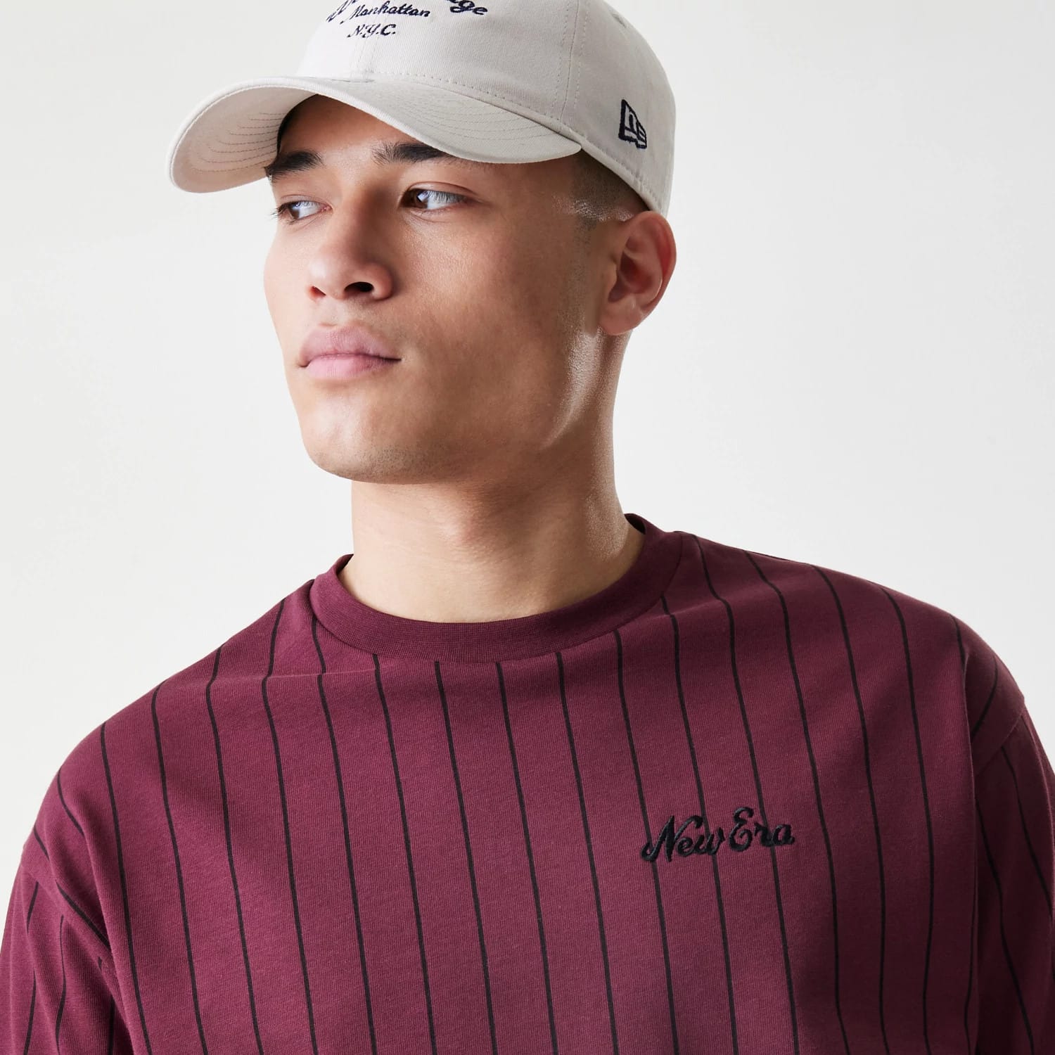 New Era Pinstripe Dark Red Oversized T-Shirt-kentox - Image 4