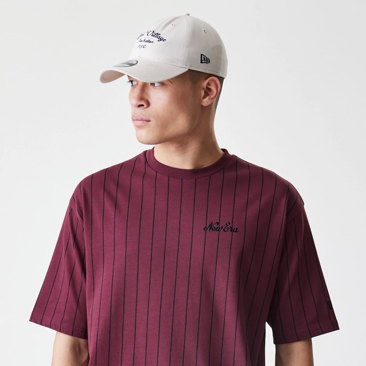 New Era Pinstripe Dark Red Oversized T-Shirt-kentox - Image 6