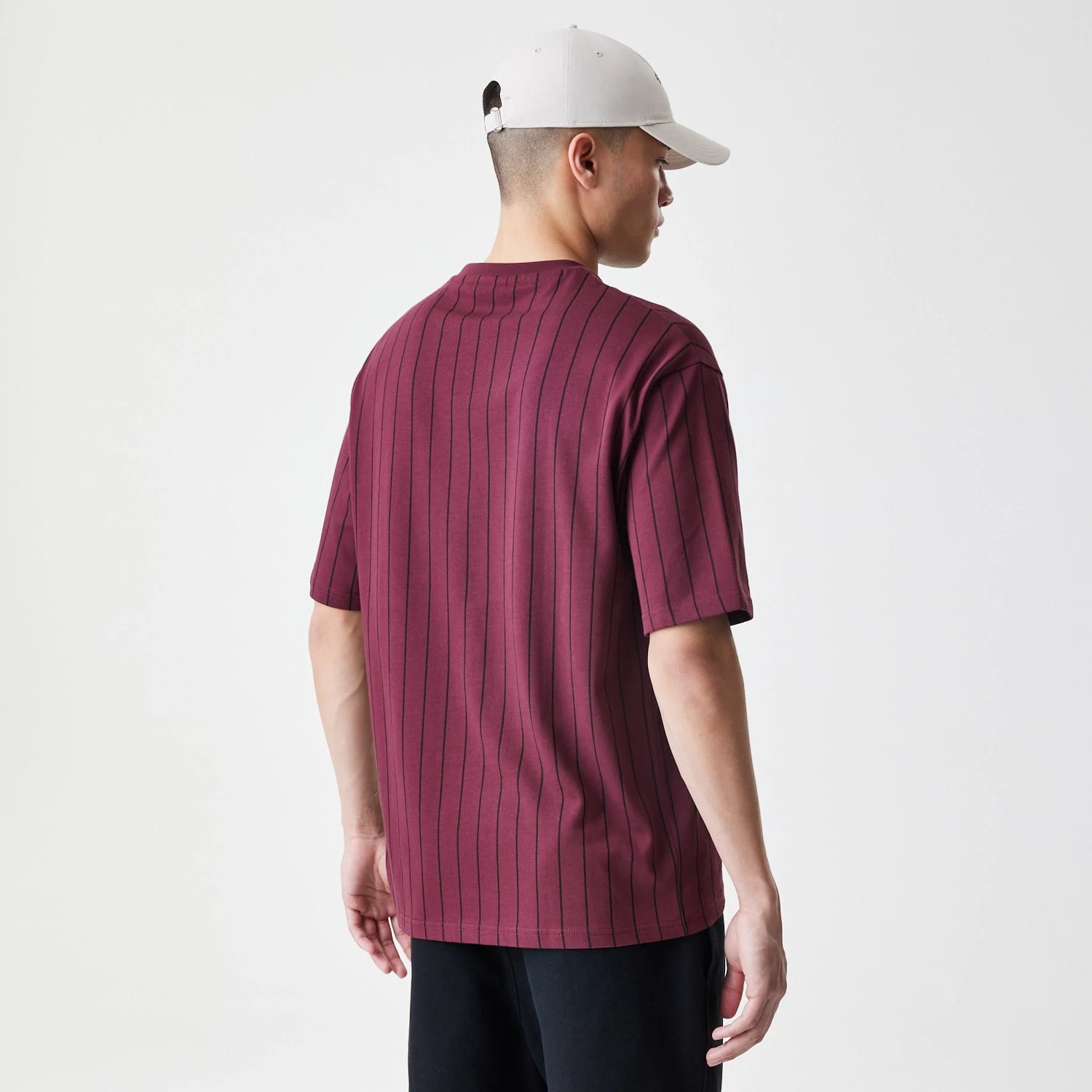New Era Pinstripe Dark Red Oversized T-Shirt-kentox - Image 2
