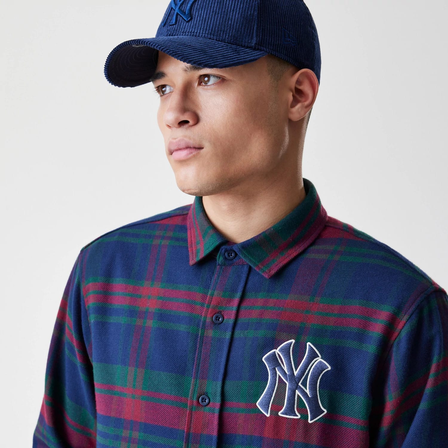 New York Yankees MLB Check Navy Long Sleeve Shirt-kentox - Image 4
