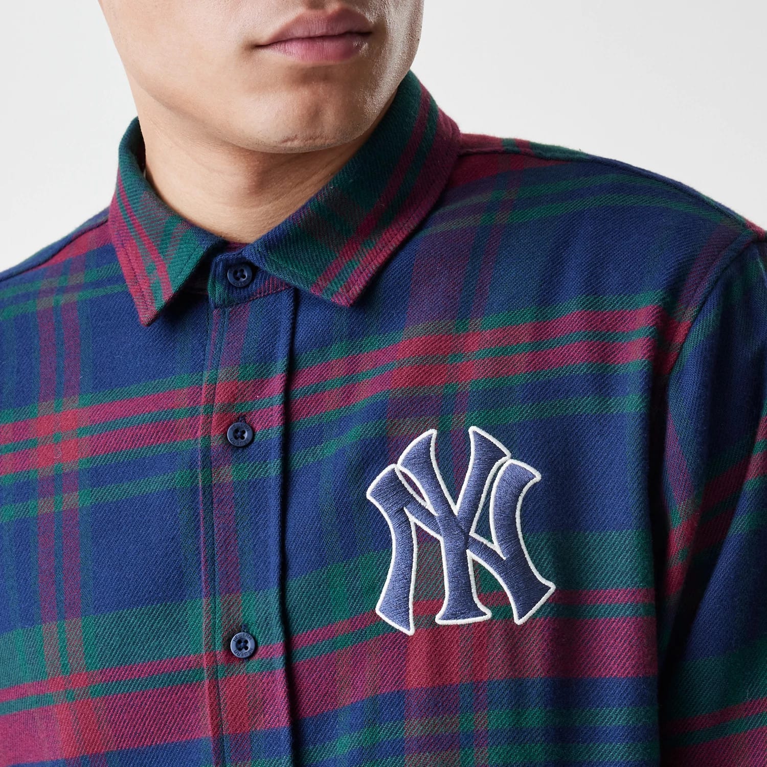 New York Yankees MLB Check Navy Long Sleeve Shirt-kentox - Image 6