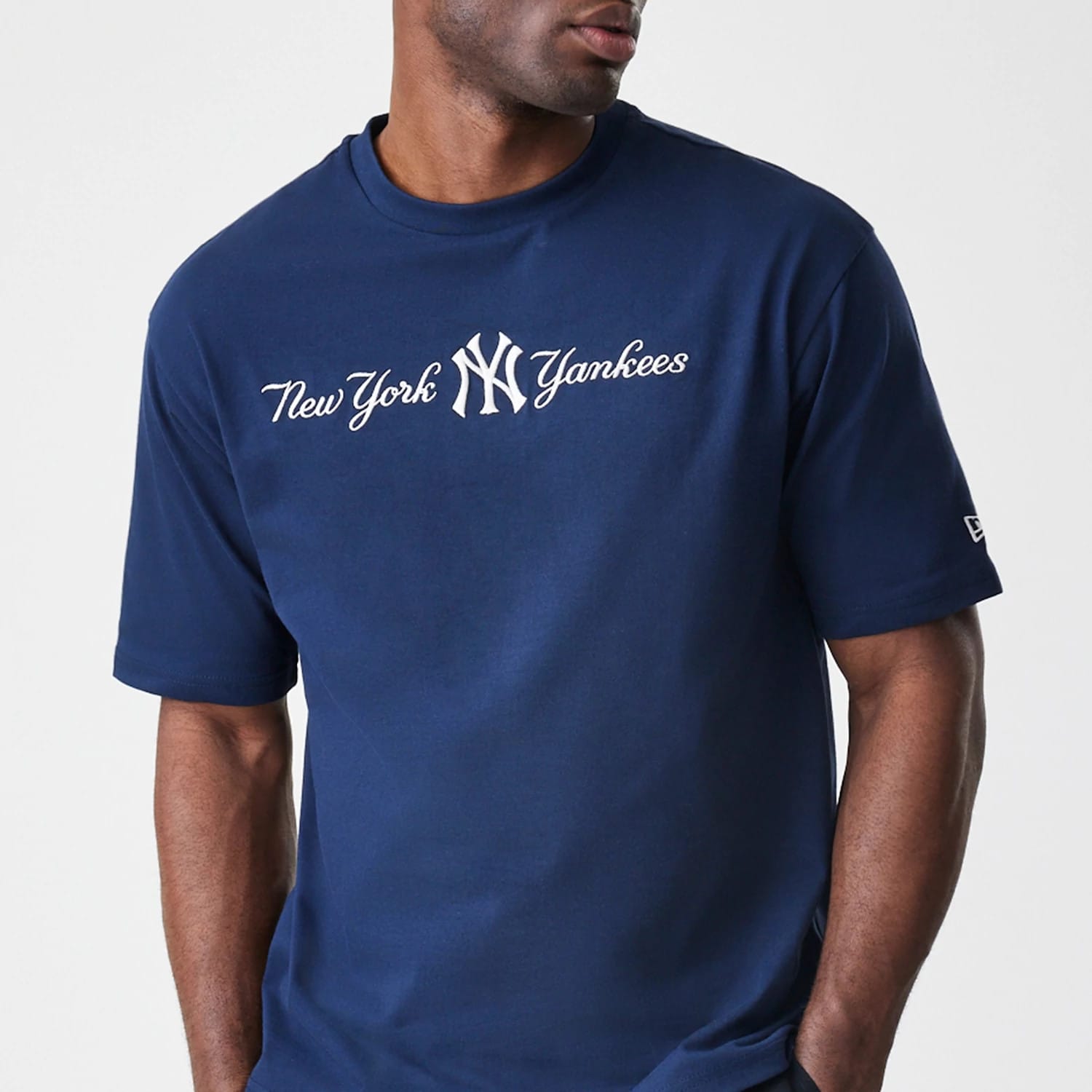 New York Yankees MLB Script Navy Oversized T-Shirt-kentox - Image 3