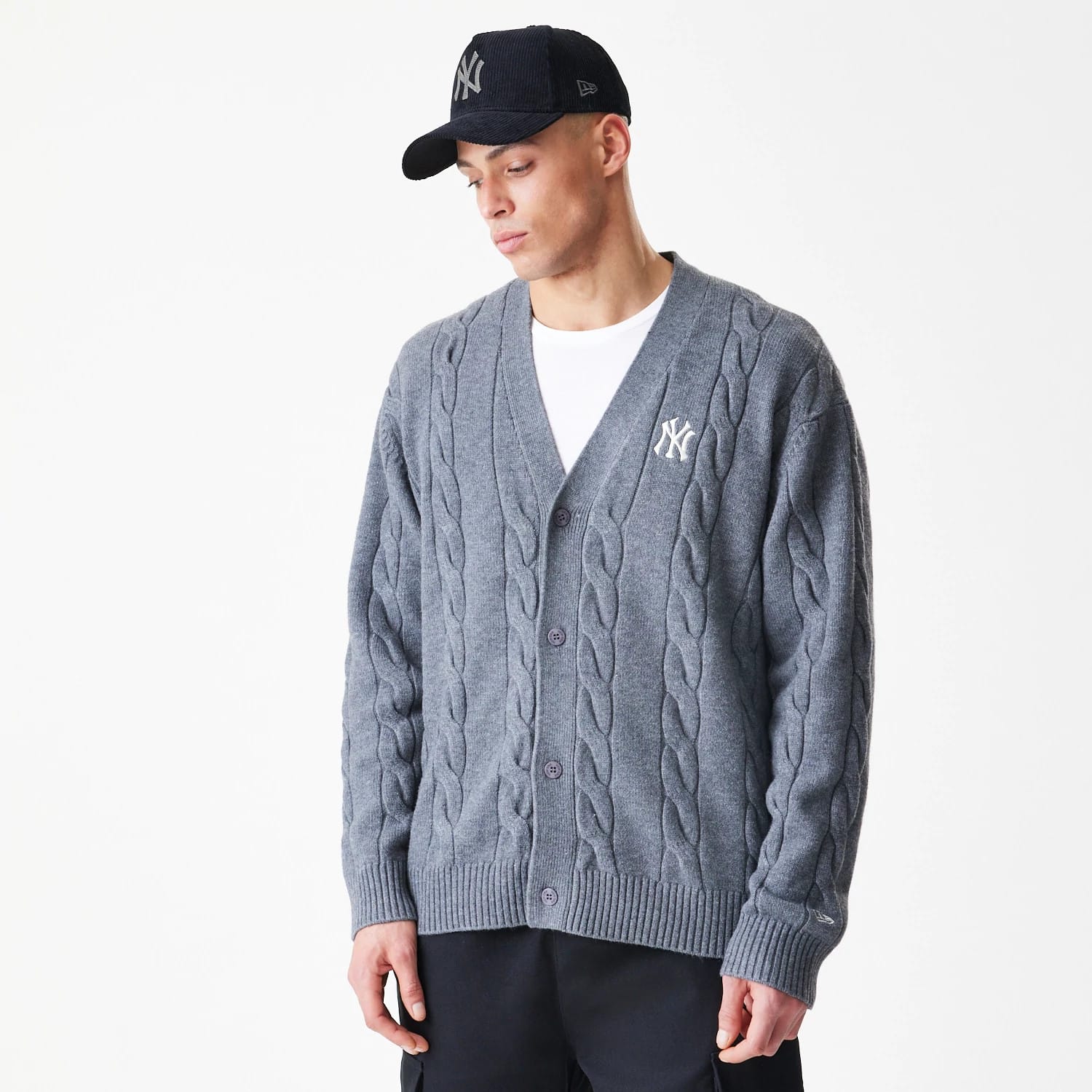 New York Yankees MLB Cable Knit Dark Grey Cardigan-kentox - Image 3