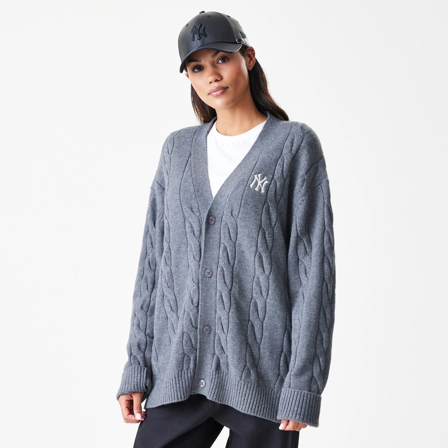 New York Yankees MLB Cable Knit Dark Grey Cardigan-kentox - Image 4