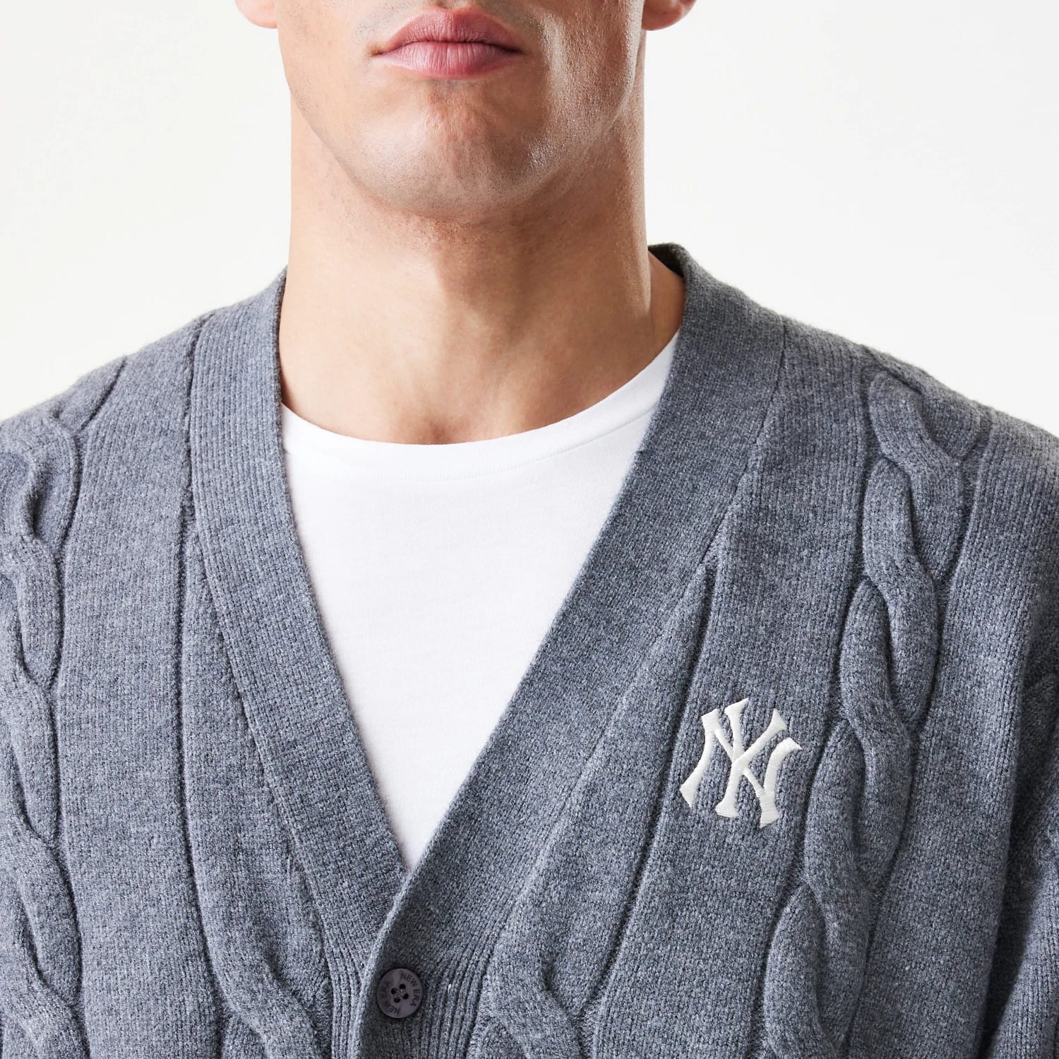 New York Yankees MLB Cable Knit Dark Grey Cardigan-kentox - Image 5