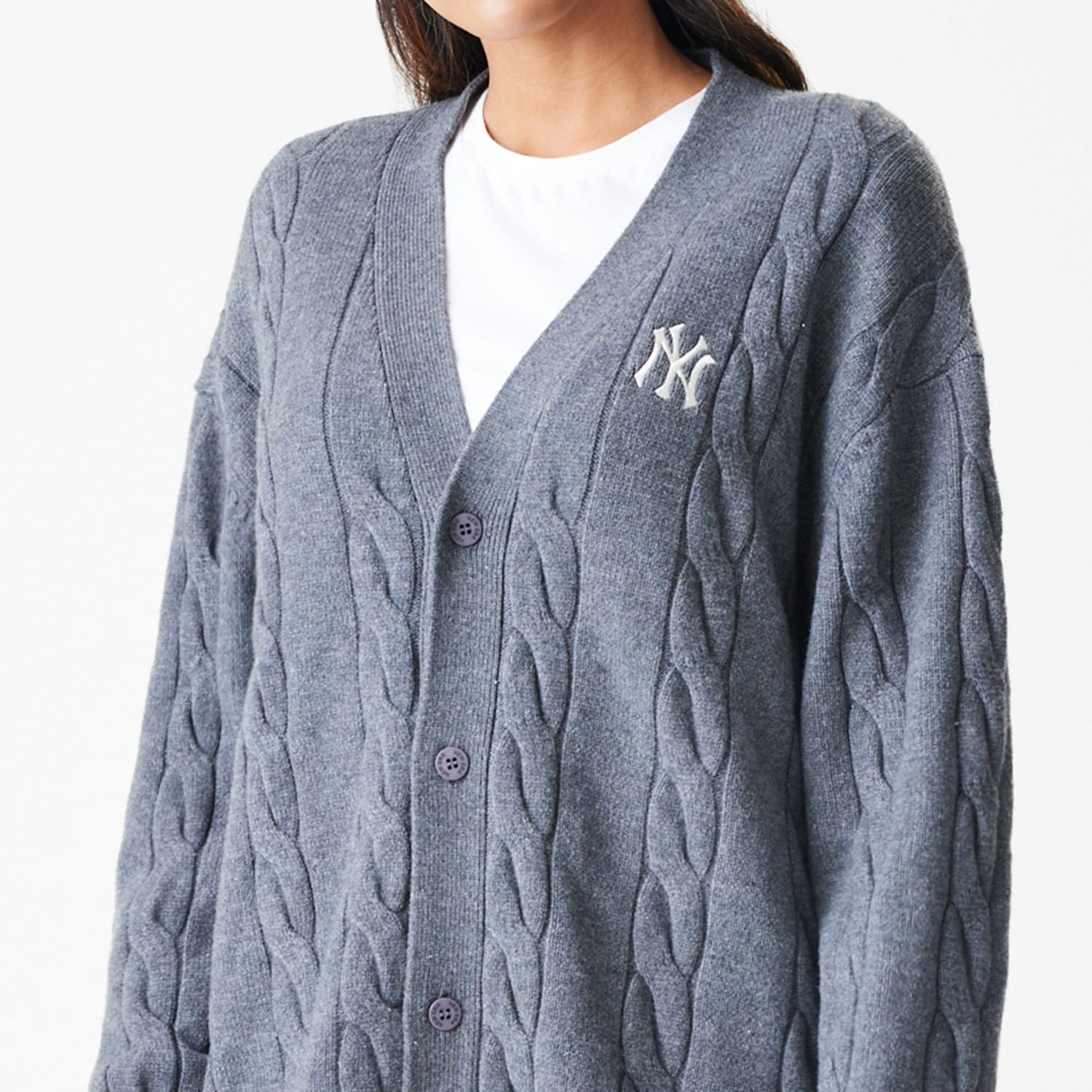 New York Yankees MLB Cable Knit Dark Grey Cardigan-kentox - Image 6