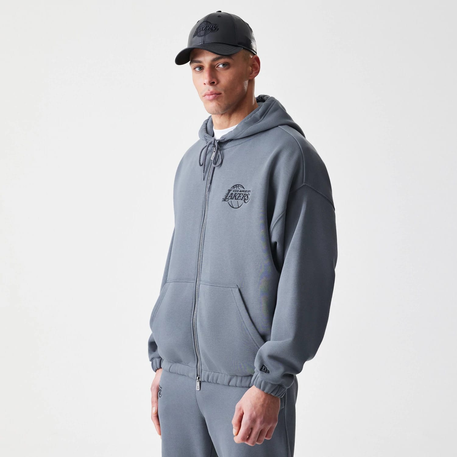 LA Lakers NBA Linear Dark Grey Oversized Full Zip Hoodie-kentox - Image 3