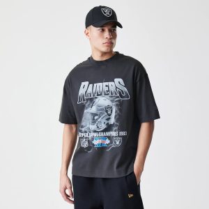 Las Vegas Raiders NFL Washed Boxy Dark Grey Oversized T-Shirt-kentox