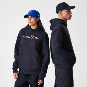 New York Mets MLB Script Black Oversized Pullover Hoodie-kentox