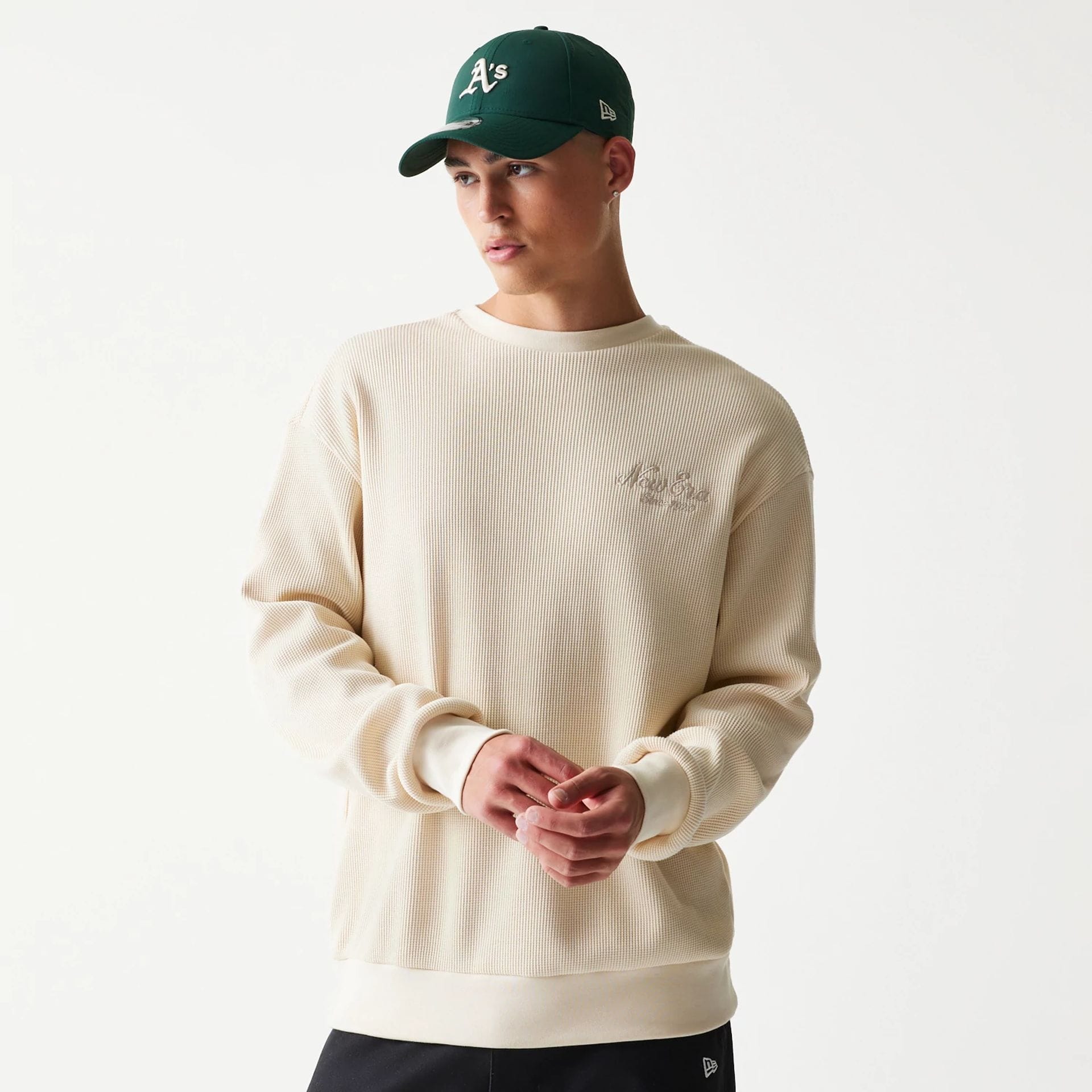 New Era Script Waffle Light Beige Crew Neck Sweater-kentox - Image 3