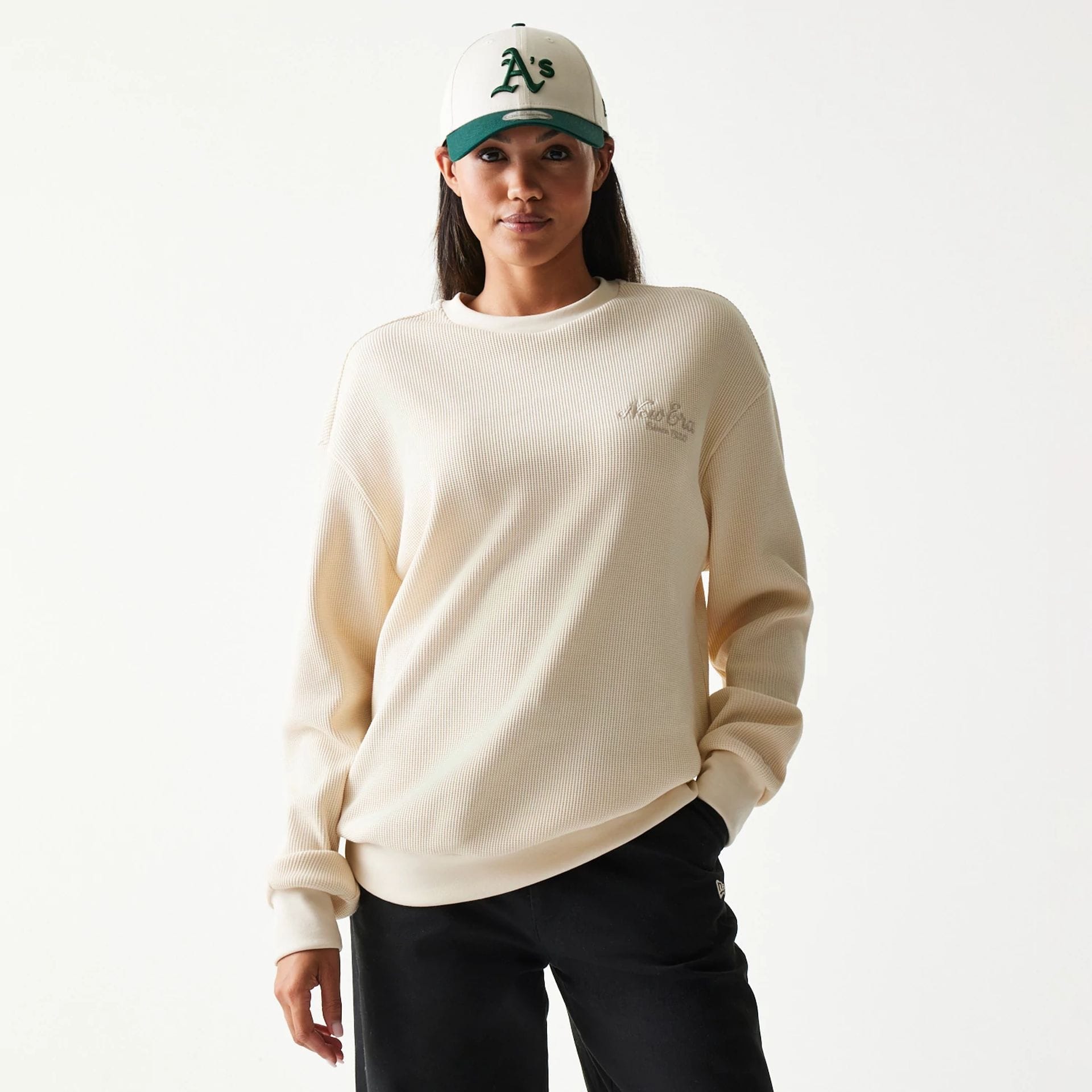 New Era Script Waffle Light Beige Crew Neck Sweater-kentox - Image 4