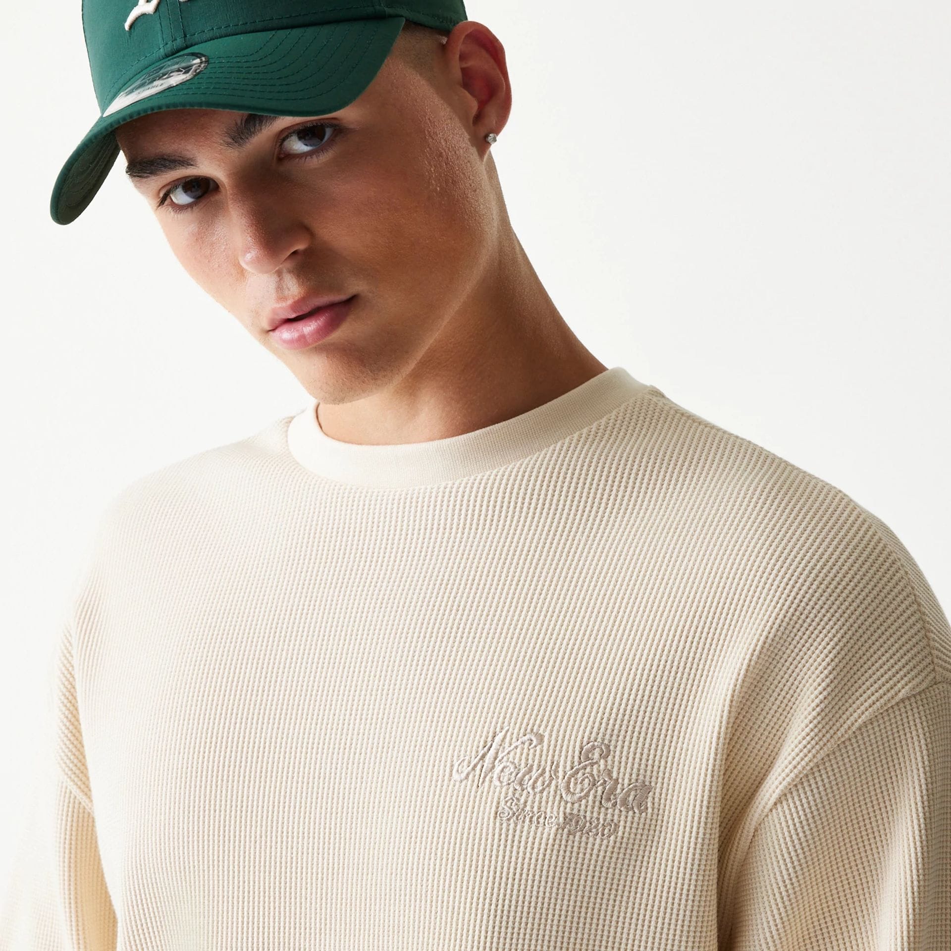 New Era Script Waffle Light Beige Crew Neck Sweater-kentox - Image 5