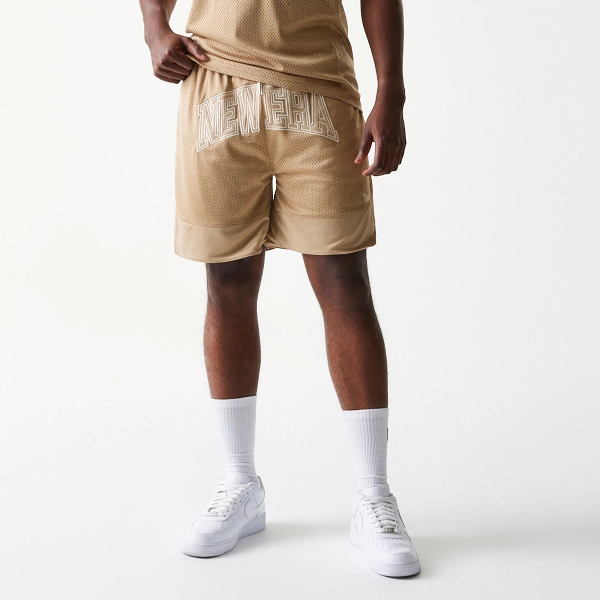 New Era Mesh Graphic Light Beige Oversized Shorts-kentox - Image 3